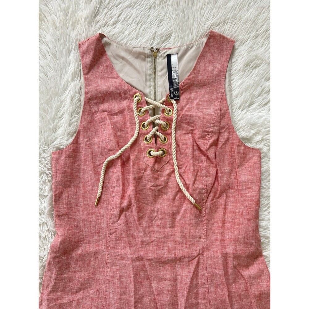 Kensie Linen Blend Mini Dress L NWT Coral Pink Lace Up Nautical Summer Sleeveles - Picture 8 of 12